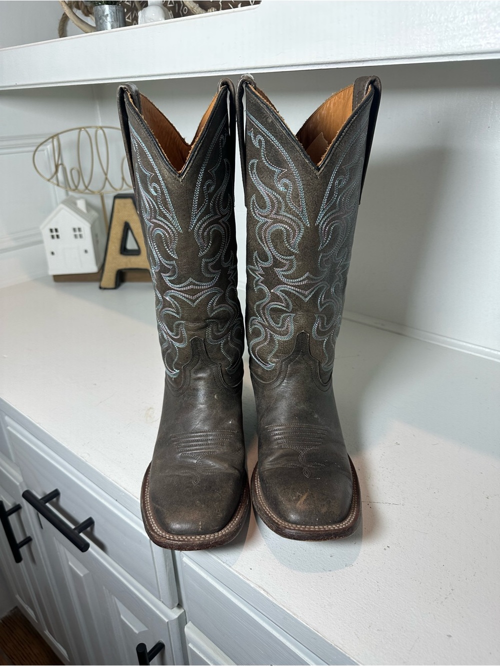 Lucchese Cowboy Boots Womens 8B Brown Leather Embroidered Western Made in Mexico - Picture 2 of 10